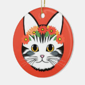 Schattig Kattengezicht Levendige Illustratie Keramisch Ornament (Links)