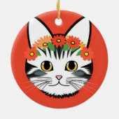 Schattig Kattengezicht Levendige Illustratie Keramisch Ornament (Achterkant)