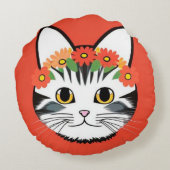 Schattig Kattengezicht Levendige Illustratie Rond Kussen (Achterkant)
