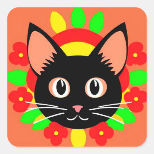 Schattig Kattengezicht Levendige Illustratie Vierkante Sticker