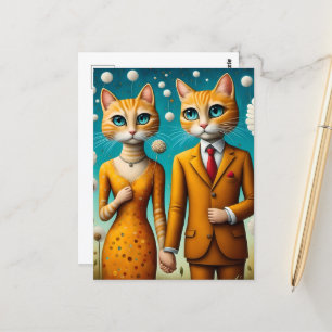 Schattig kattenpaar surrealistische bloemen briefkaart