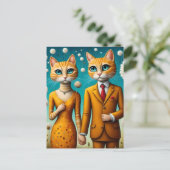 Schattig kattenpaar surrealistische bloemen briefkaart (Staand voorkant)