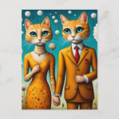 Schattig kattenpaar surrealistische bloemen briefkaart (Voorkant)