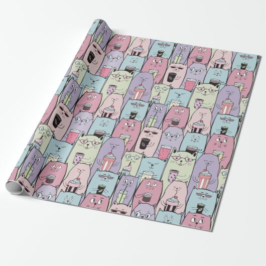 Schattig kattenpapier cadeaupapier (Uitgerold)