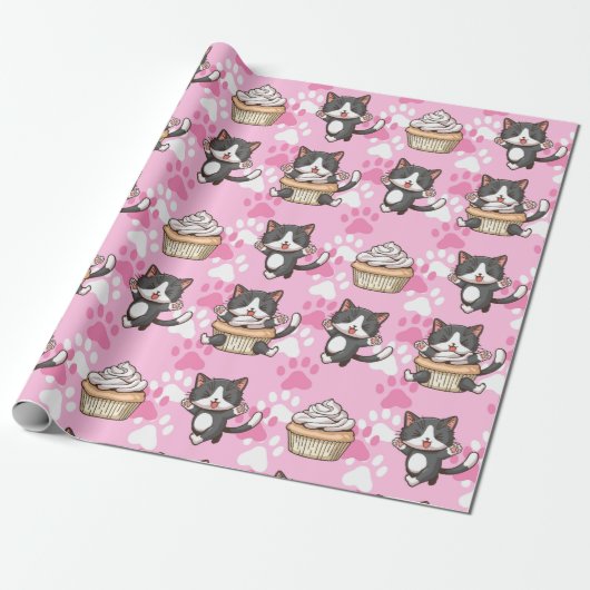 Schattig kattenpapier cadeaupapier (Uitgerold)