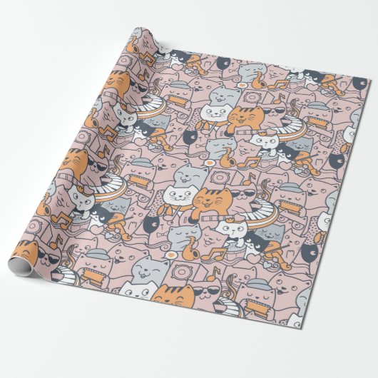 Schattig kattenpapier cadeaupapier (Uitgerold)