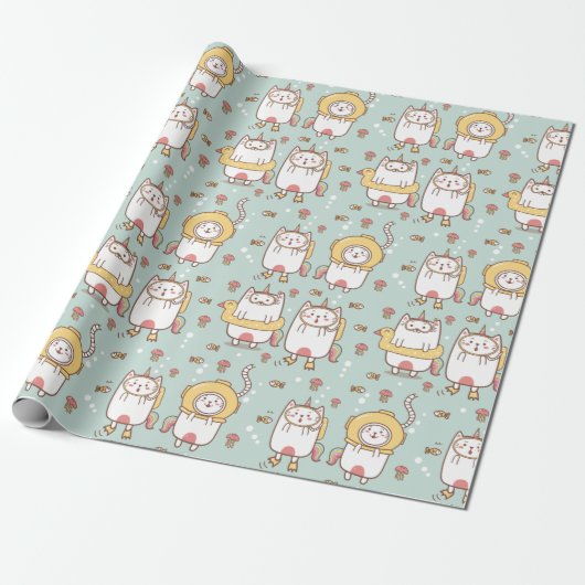 Schattig kattenpapier cadeaupapier (Uitgerold)