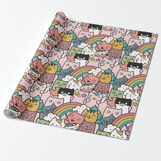 Schattig kattenpapier cadeaupapier (Uitgerold)