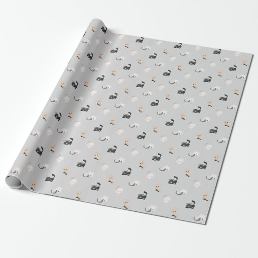 Schattig kattenpatroon cadeaupapier (Uitgerold)