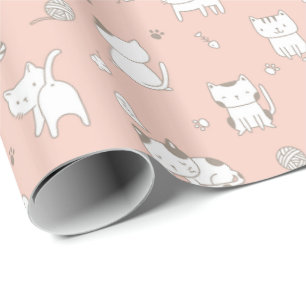 Schattig kattenpatroon op roze ompakpapier cadeaupapier