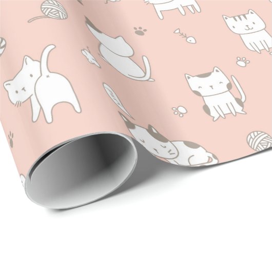 Schattig kattenpatroon op roze ompakpapier cadeaupapier (Rol Hoek)