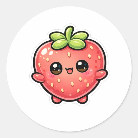 Schattig Kawaii Aardbeien Karakter Ronde Sticker (Voorkant)