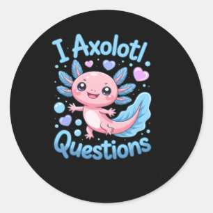 Schattig Kawaii Axolotl Vragen Blauw En Roze Ronde Sticker