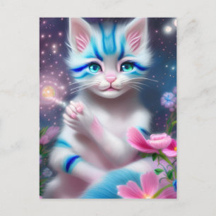Schattig Kawaii baby gestreepte roze en blauwe kat Briefkaart