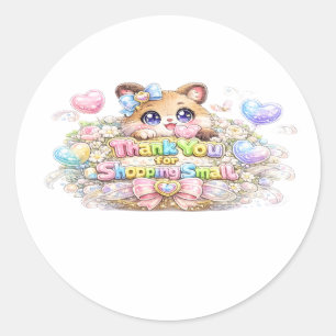 Schattig Kawaii Bedankt Voor Winkelen Kleine Kat P Ronde Sticker