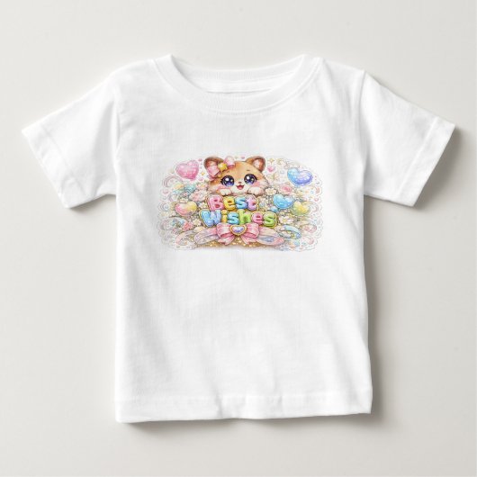 Schattig Kawaii Beste Wensen Kat Pastel Roze Bloem (Voorkant)