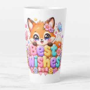 Schattig Kawaii Beste Wensen Vos Naam Pastel Roze Latte Mok