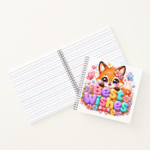 Schattig Kawaii Beste Wensen Vos Naam Pastel Roze Notitieboek
