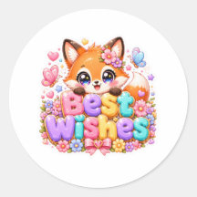 Schattig Kawaii Beste Wensen Vos Naam Pastel Roze