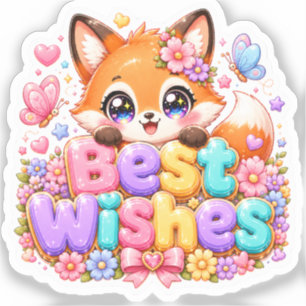 Schattig Kawaii Beste Wensen Vos Naam Pastel Roze Sticker
