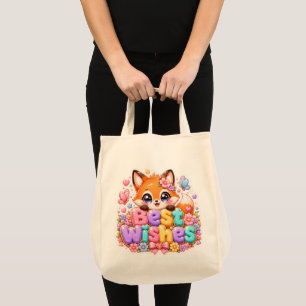 Schattig Kawaii Beste Wensen Vos Naam Pastel Roze Tote Bag