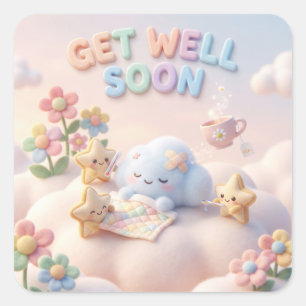 Schattig Kawaii Beterschap met Slapende Wolk Vierkante Sticker