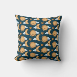 Schattig Kawaii Blauw Goud Zon Maan Harten Kussen