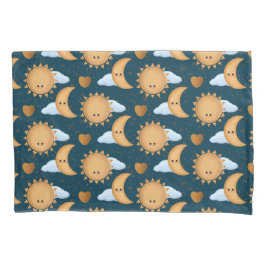 Schattig Kawaii Blauw Goud Zon Maan Hartjes Kussensloop