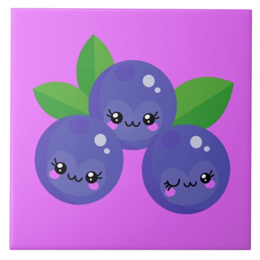 schattig kawaii blauwe bessen decor keuken tegeltje (Voorkant)