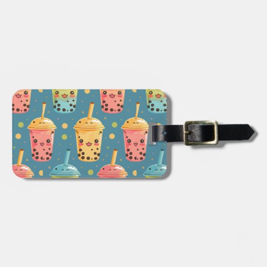 Schattig Kawaii Boba Drink Design Bagagelabel (Voorkant horizontaal)