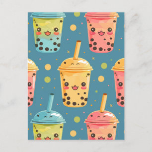 Schattig Kawaii Boba Drink Design Briefkaart