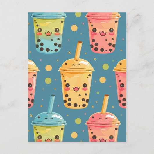 Schattig Kawaii Boba Drink Design Briefkaart (Voorkant)