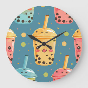 Schattig Kawaii Boba Drink Design Grote Klok