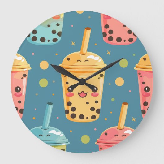 Schattig Kawaii Boba Drink Design Grote Klok (Voorkant)