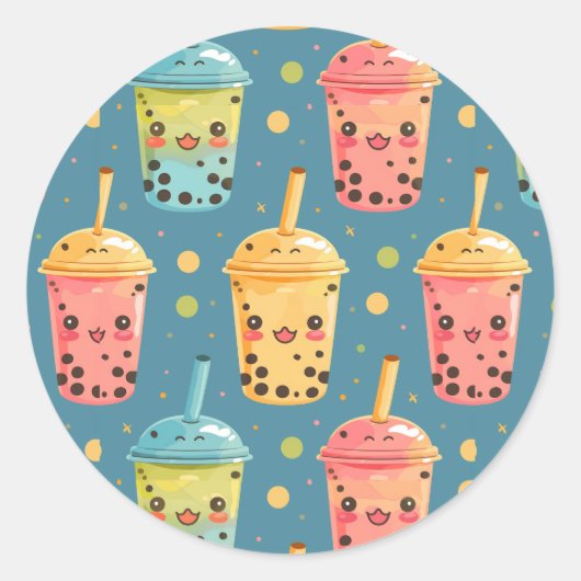 Schattig Kawaii Boba Drink Design Ronde Sticker (Voorkant)