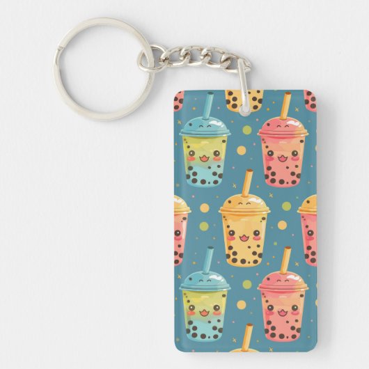 Schattig Kawaii Boba Drink Design Sleutelhanger (Voorkant)