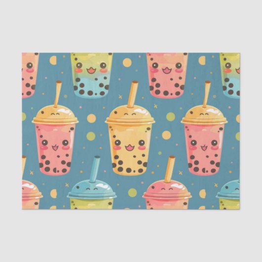 Schattig Kawaii Boba Drink Design Tissuepapier (Voorkant)