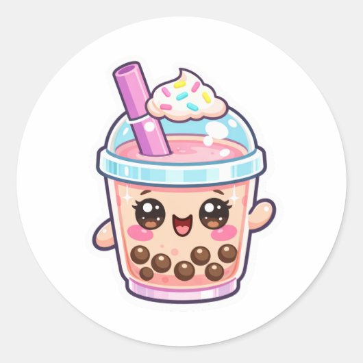 Schattig Kawaii Boba Thee Karakter Sticker (Voorkant)