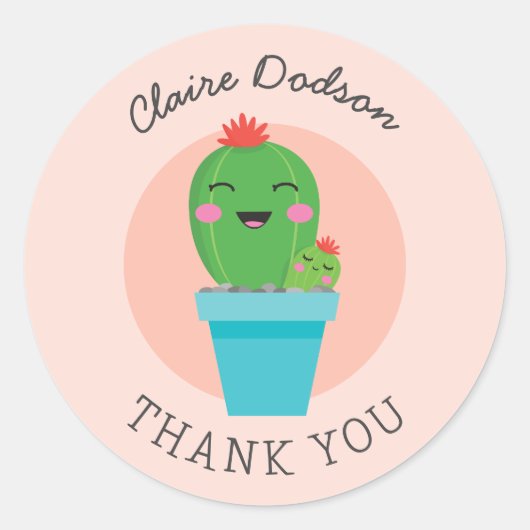 Schattig kawaii cactus baby shower ronde sticker (Voorkant)