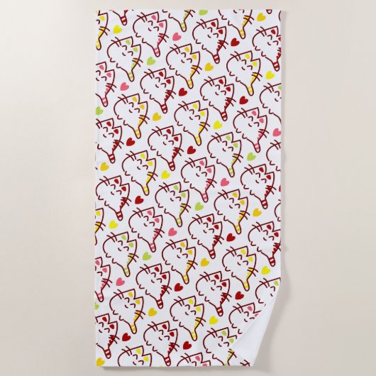 Schattig Kawaii Cats and Hearts Pattern Strandlaken (Voorkant)