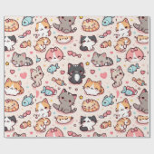 Schattig Kawaii Cats Pattern Cadeaupapier (Vlak)