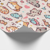Schattig Kawaii Cats Pattern Cadeaupapier (Hoek)