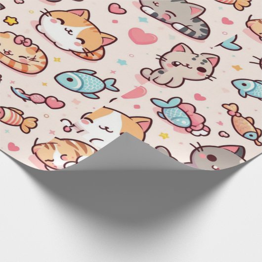 Schattig Kawaii Cats Pattern Cadeaupapier (Hoek)