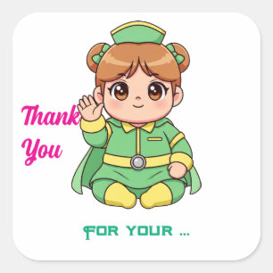 Schattig Kawaii Chibi Karakter Vierkante Sticker
