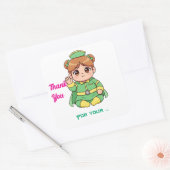 Schattig Kawaii Chibi Karakter Vierkante Sticker (Envelop)