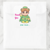 Schattig Kawaii Chibi Karakter Vierkante Sticker (Tas)