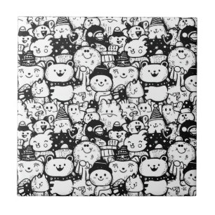 Schattig Kawaii Dier Doodle Patroon (2) Tegeltje