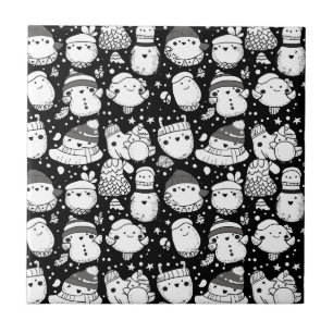 Schattig Kawaii Dier Doodle Patroon (3) Tegeltje