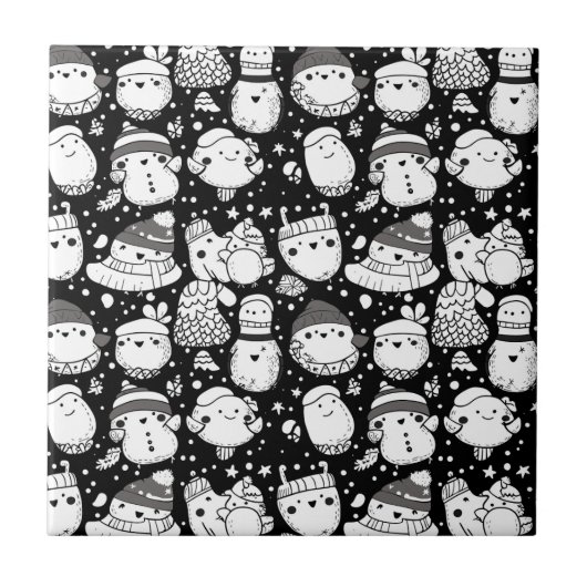 Schattig Kawaii Dier Doodle Patroon (3) Tegeltje (Voorkant)