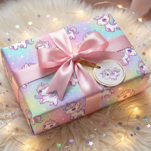 Schattig Kawaii Eenhoorn Pastel Regenboog Magisch Cadeaupapier